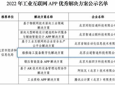 云道智造入选工信部2022年工业互联网APP优秀解决方案名单